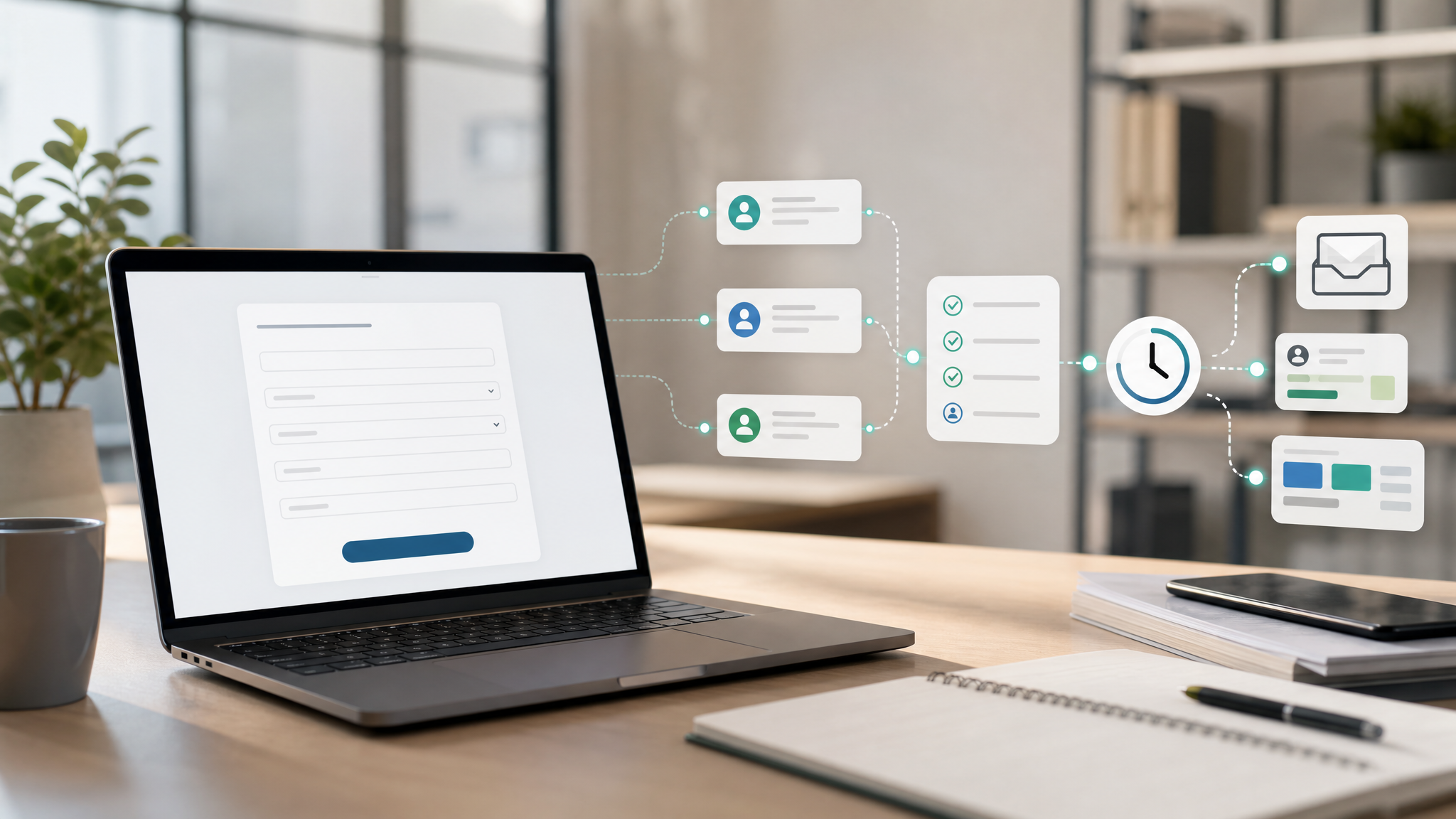 AI lead capture workflow showing a website enquiry form, qualification checklist, response timing, and handoff route for a UK small business